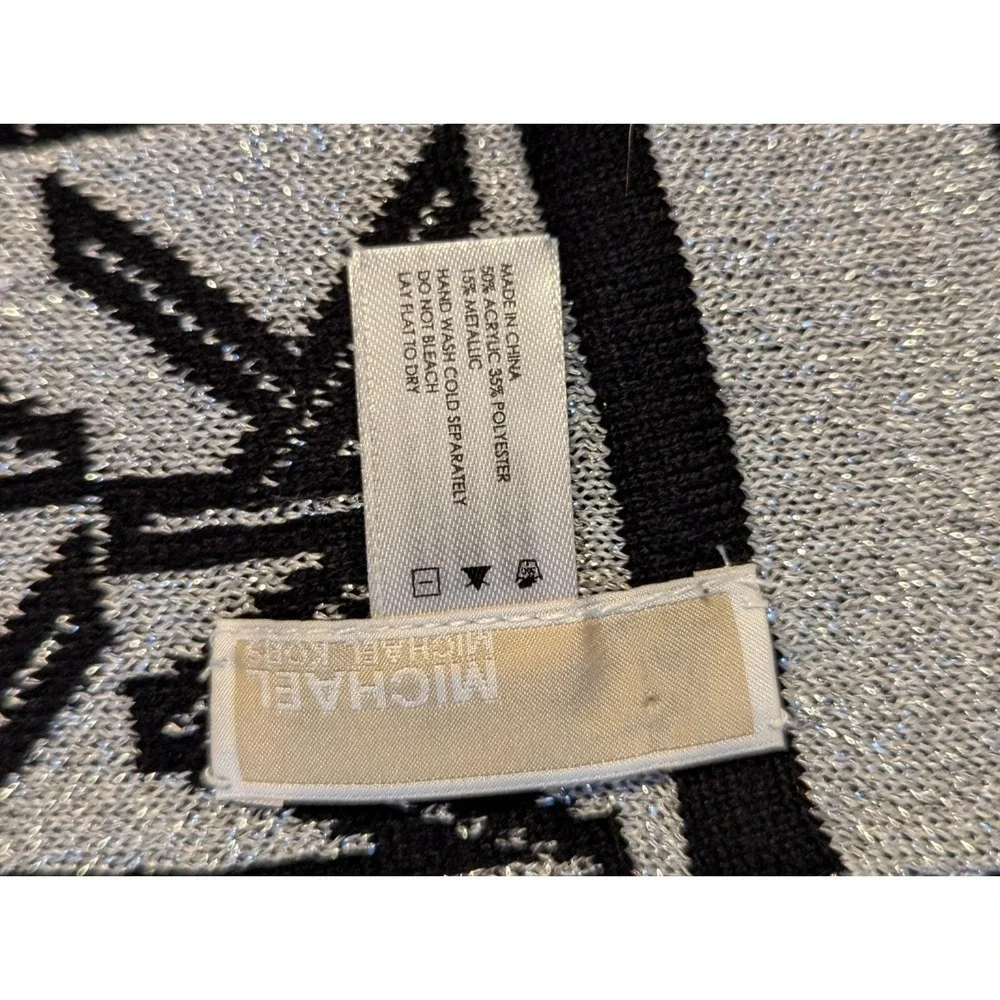 Michael Kors Womens Infinity Loop Scarf Printed Knitted Black Gray Metallic 60in